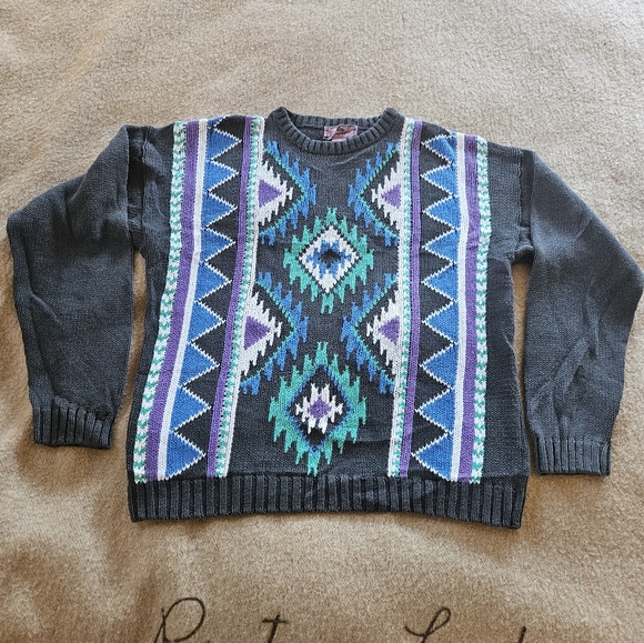 Vintage Concrete Mix Southwest Pattern Crewneck Sweater - Picture 3 of 9